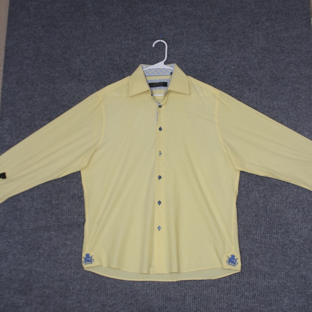 COOGI Button Down Shirt Mens XL Yellow Classic Long‎ Sleeve Collared Casual